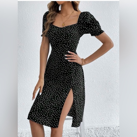 🎈Shein Tall Polka Dot Print Split Thigh Dress, Size Small, EUC - Picture 4 of 7